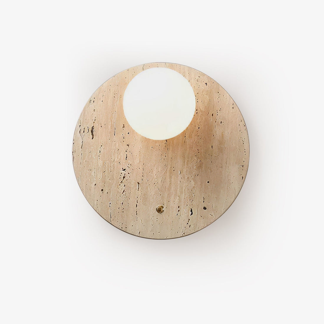 Luna Travertine Wall Light in yellow travertine and glass, hardwired wall sconce for bedrooms and living rooms
