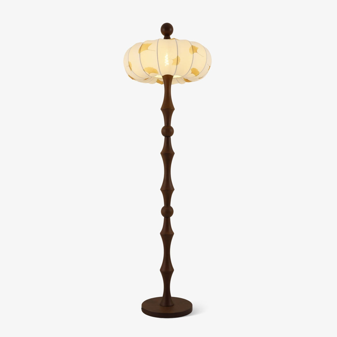 Milo Gingko Floor Lamp in walnut color and white finish, plug-in wood floor lamp for living rooms and reading corners