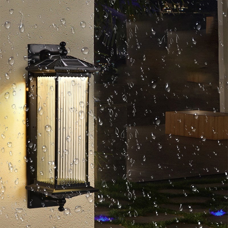 Vintage Striped Glass Waterproof LED Retro Solar Exterior Wall Fixtures, Outdoor Wall Light, detail 9