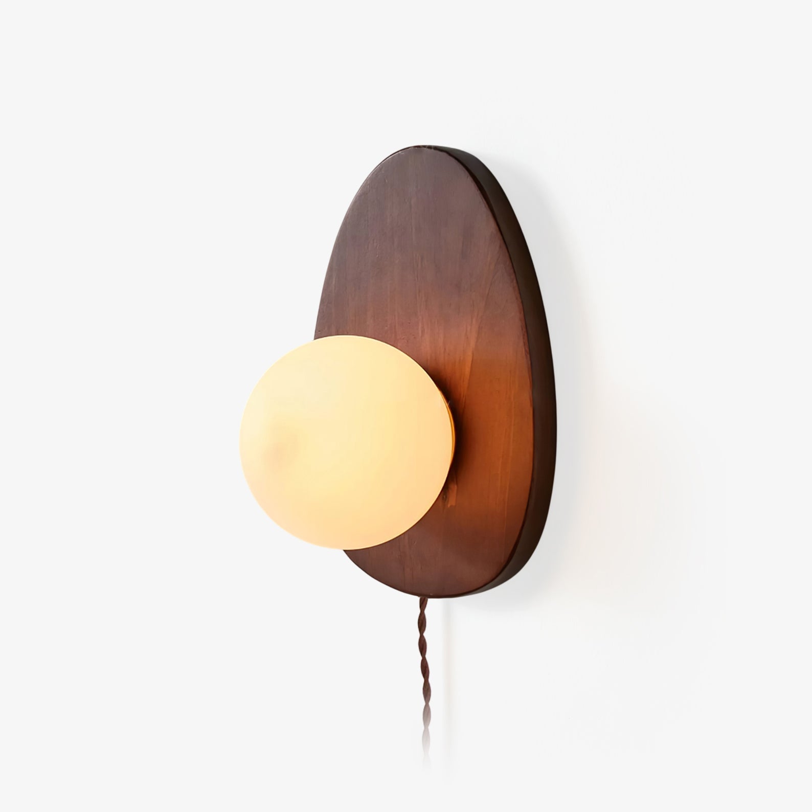 Orba Walnut Plug-In Wall Light, Plug-In Wall Sconce, Wood, Dia 18cm x H 28cm