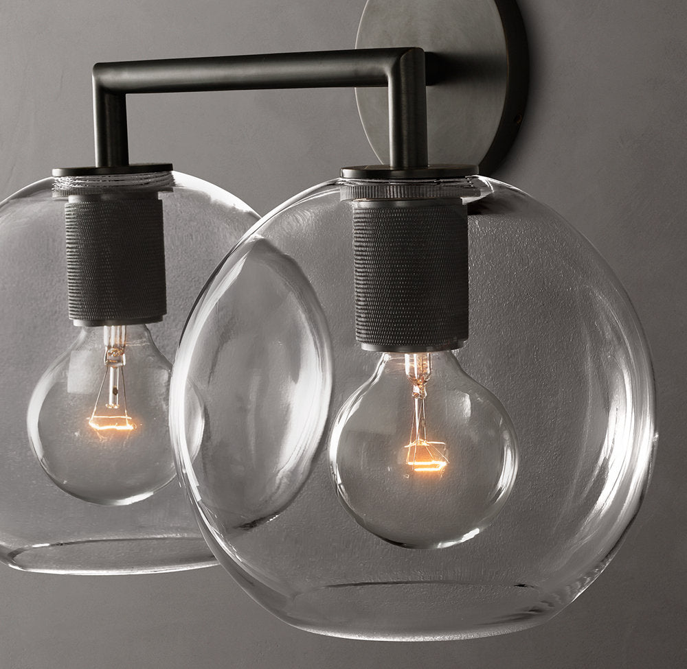 Utilitaire Globe Shade Double Wall Light, Bathroom Wall Sconce, detail 9