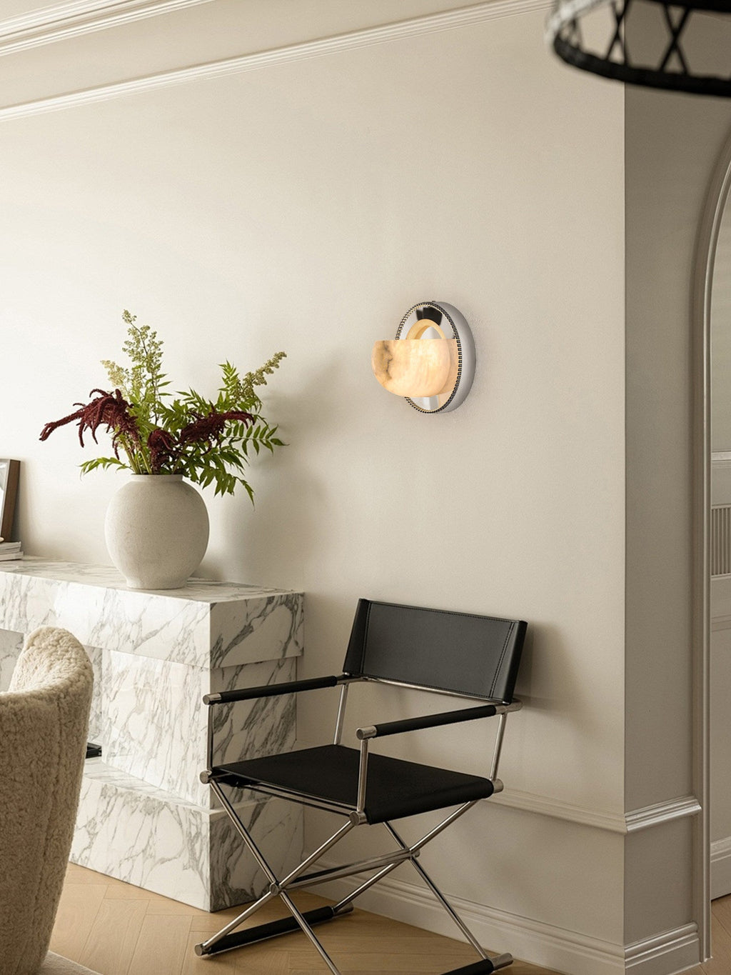 Orbit Pearl Alabaster Wall Light, Hardwired Wall Sconce, detail 6
