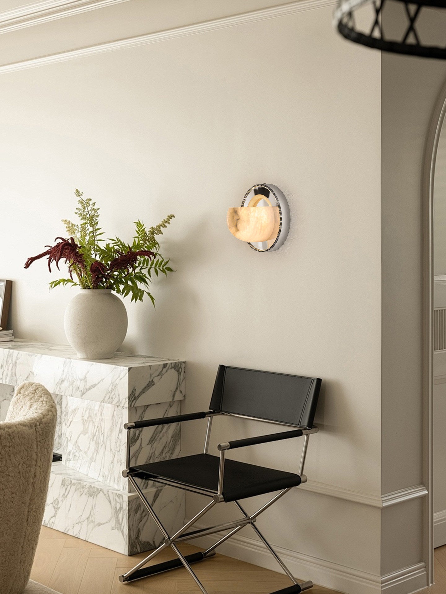 Orbit Pearl Alabaster Wall Light, Hardwired Wall Sconce, detail 6