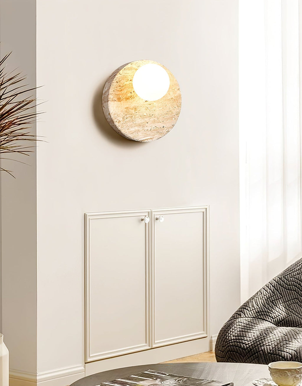 Sorella Travertine Wall Light, Hardwired Wall Sconce, detail 10