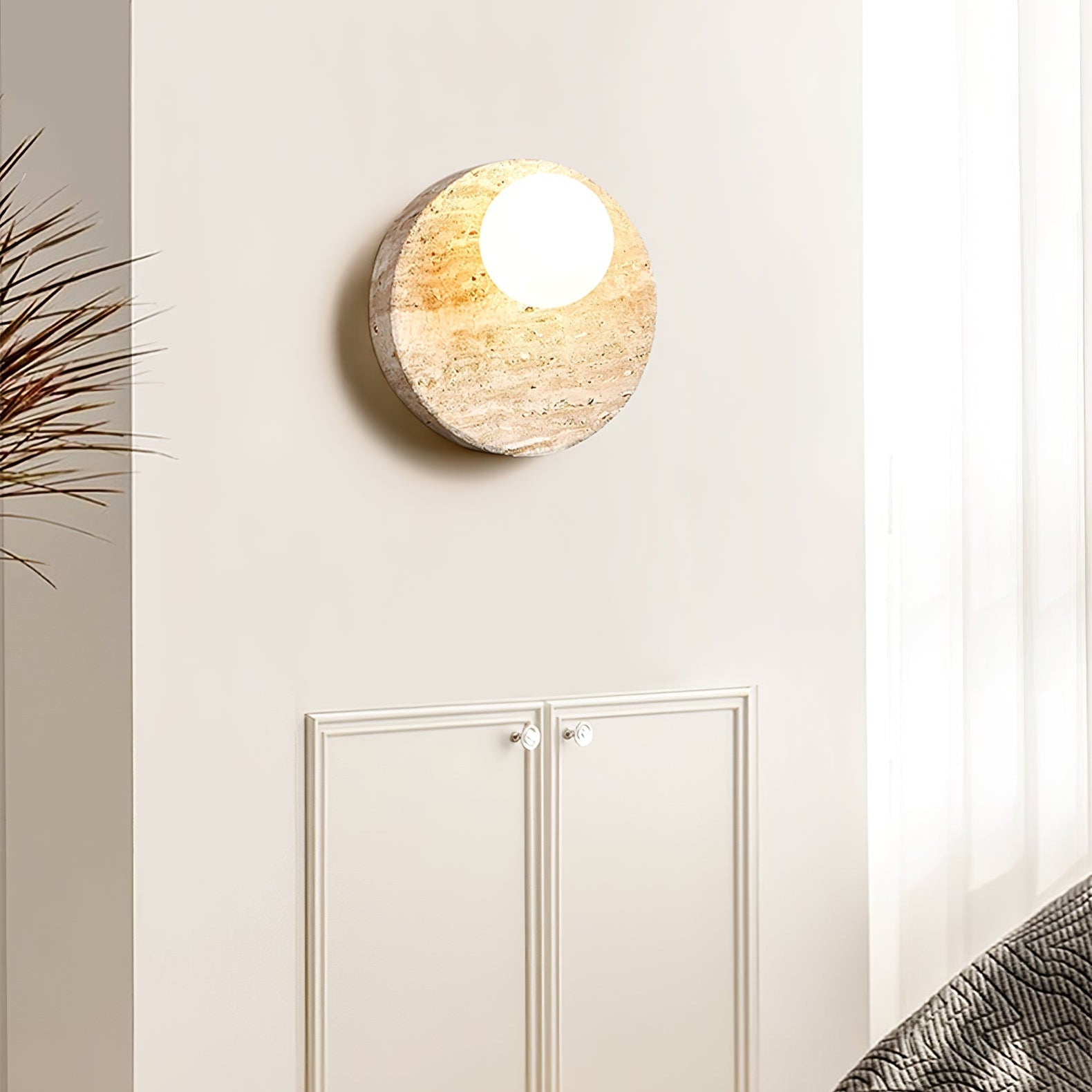 Sorella Travertine Wall Light, Hardwired Wall Sconce, detail 14