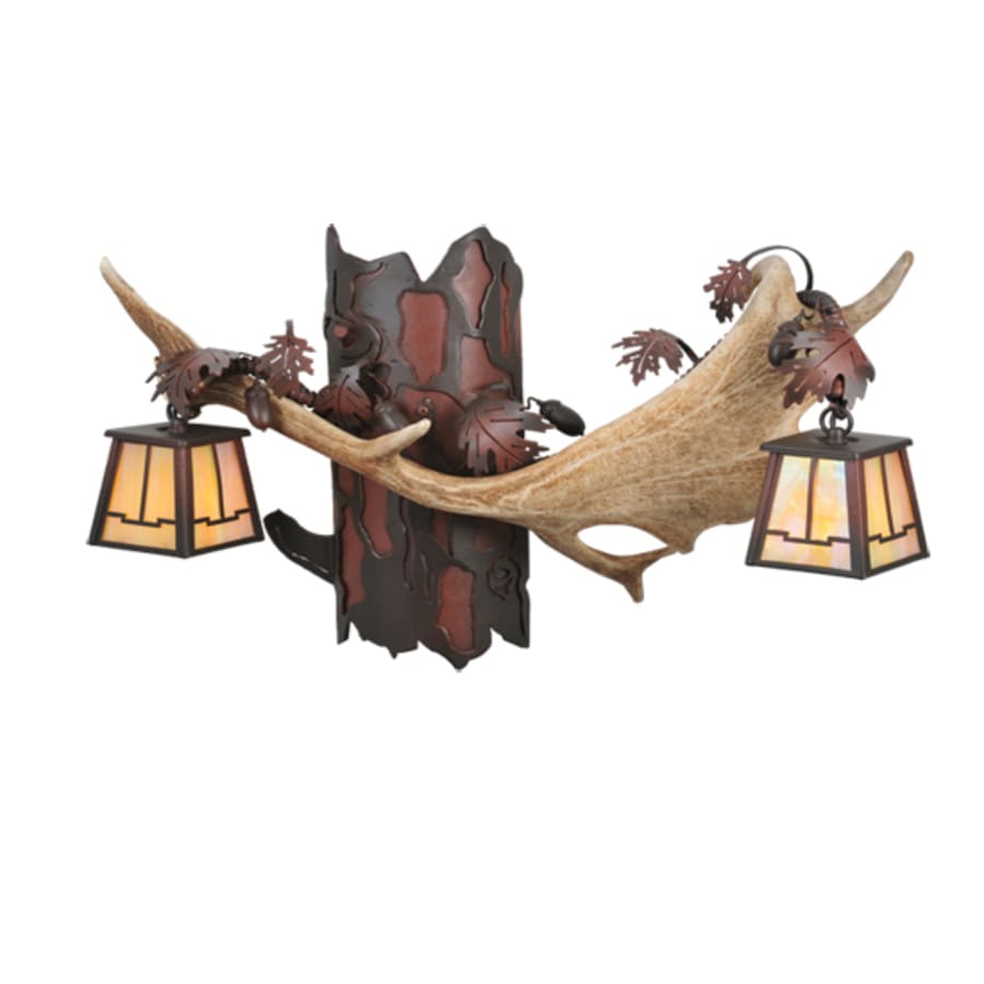 Fallow 24" Wide 2 Light Double Wall Light with Mica Glass Shades, Bedroom Wall Sconce, Dimensions: Height: 15"