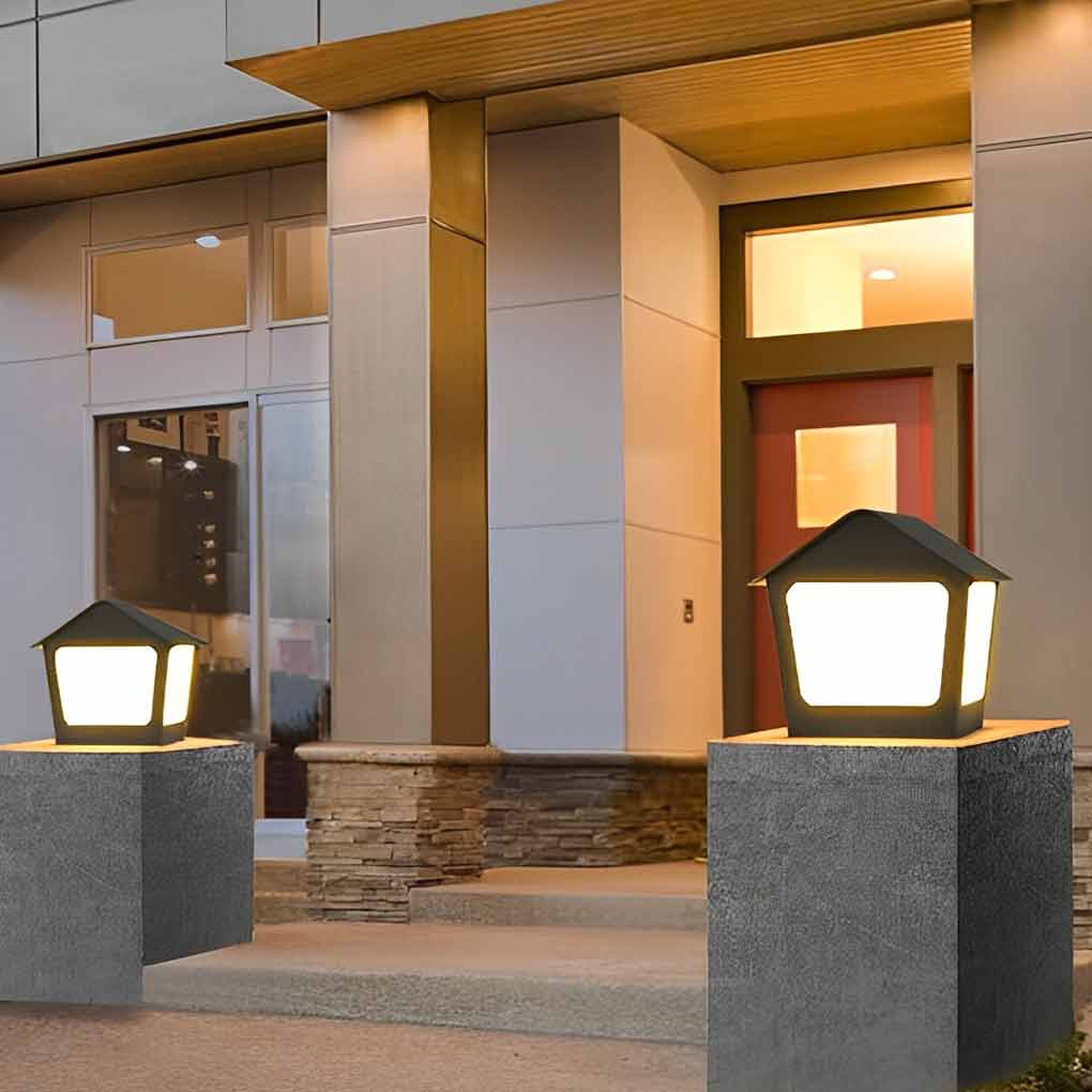 Cottage Shaped LED Waterproof Black Contemporary Solar Fence Post Lights Pillar Light, Outdoor Wall Light, detail 8