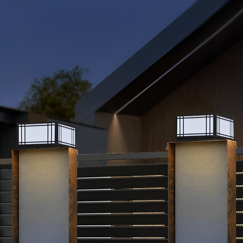 Stainless Steel Retro Grilles Waterproof LED 3 Step Dimming Solar Fence Post Lights with Remote, Outdoor Wall Light, 7.9"