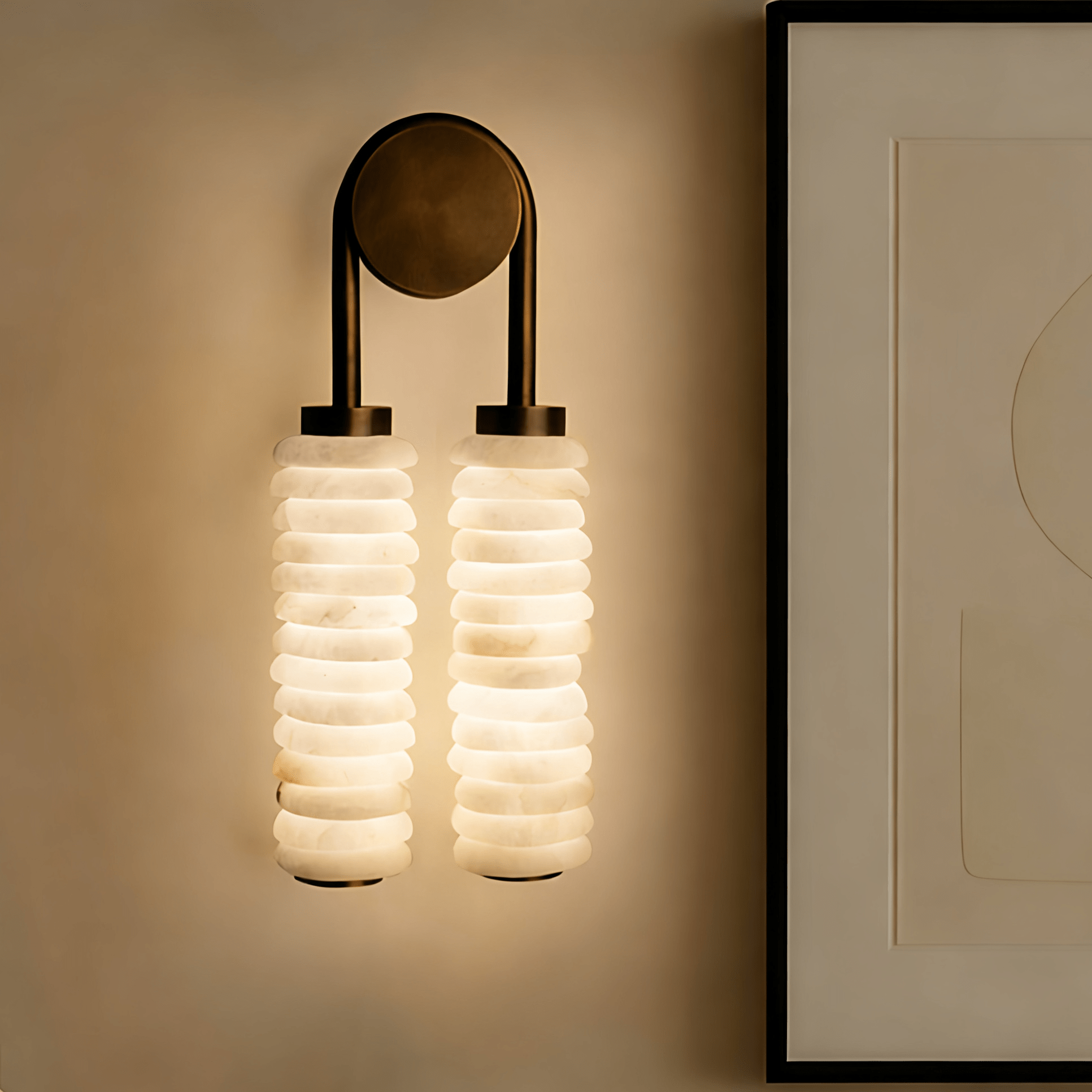 Calla Ribbed Alabaster Wall Light, Hardwired Wall Sconce, detail 2