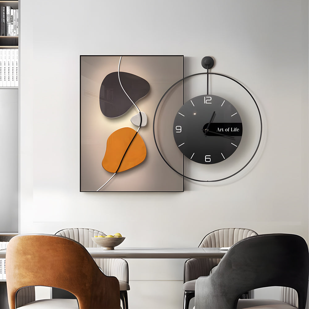 Glass Geometric Silent Wall Clock Canvas Painting Wall Art Decor, Plug-In Wall Sconce, detail 3