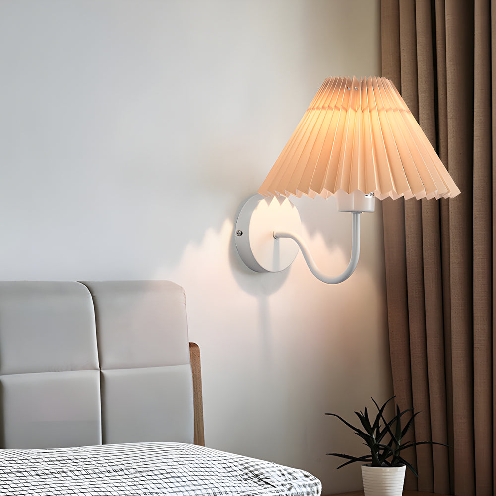 Vintage 1-Light Dimmable Metallic Arm Sconce with Pleated Fabric Shade, Hardwired Wall Sconce, detail 4