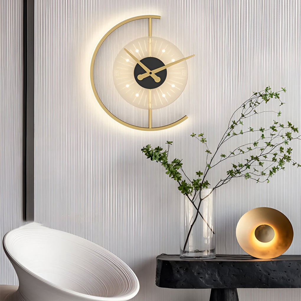 Creative Mute Clock Shaped LED Nordic Wall Light, Bedroom Wall Sconce, Iron, Dia 16in