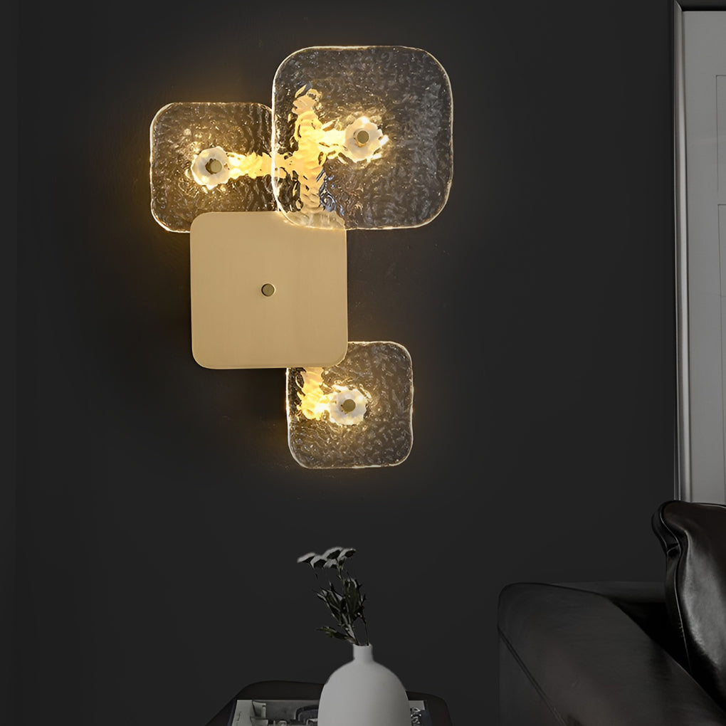Creative Rounded Square Glass Copper LED Contemporary Wall Light, Bedroom Wall Sconce, detail 4
