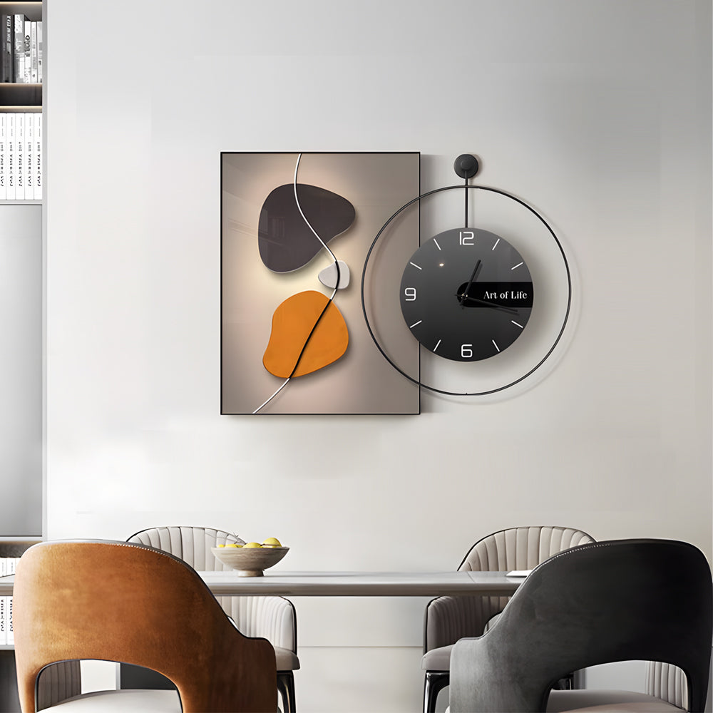 Glass Geometric Silent Wall Clock Canvas Painting Wall Art Decor, Plug-In Wall Sconce, detail 2