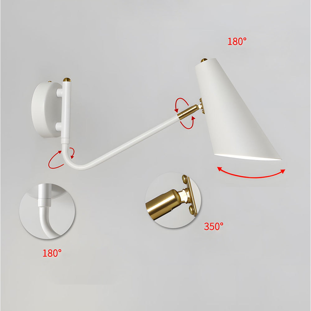 Contemporary Hoxton Suspended Wall Light with Conical Shade - 1-Light, Plug-In Wall Sconce, detail 7