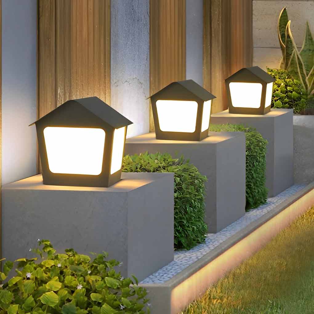 Cottage Shaped LED Waterproof Black Contemporary Solar Fence Post Lights Pillar Light, Outdoor Wall Light, detail 9
