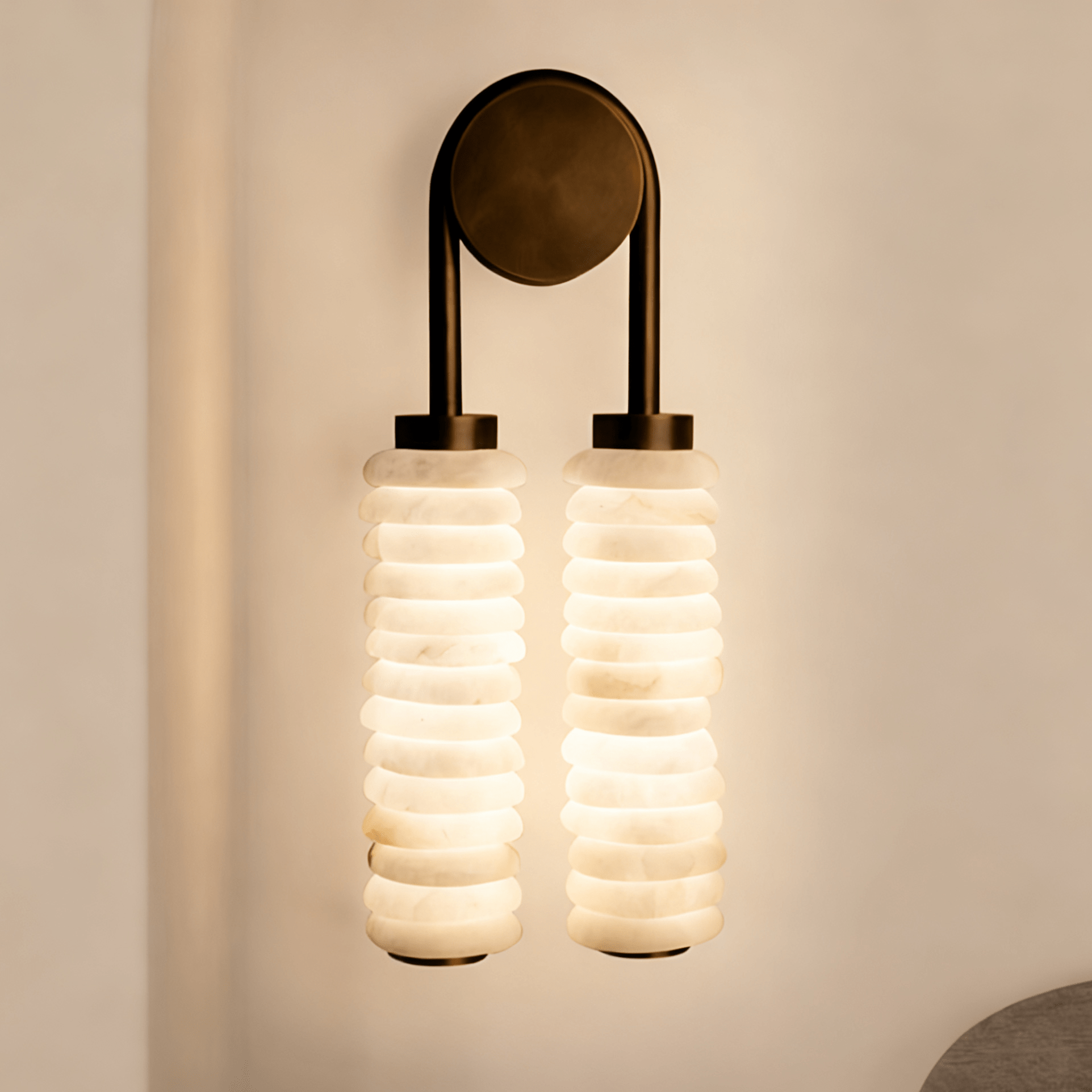 Calla Ribbed Alabaster Wall Light, Hardwired Wall Sconce, detail 17