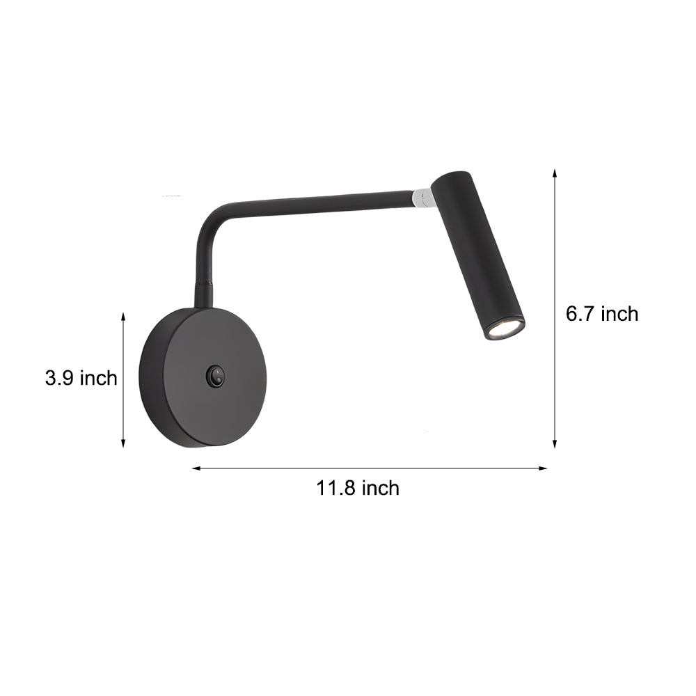 Black/White Tube LED Pivot Arm Wall Light Adjustable Wall-Mounted Spotlight Bedroom Sconce Lamp, Hardwired Wall Sconce, detail 11