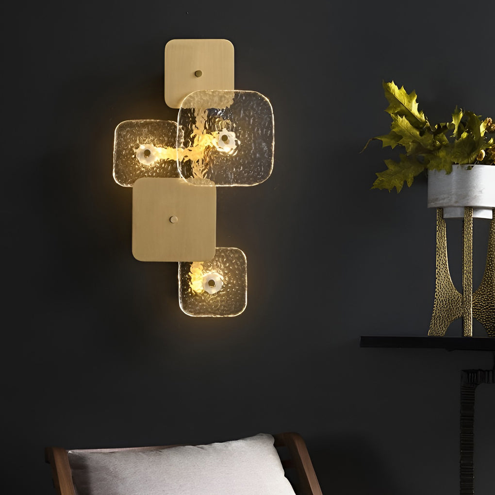Creative Rounded Square Glass Copper LED Contemporary Wall Light, Bedroom Wall Sconce, detail 5
