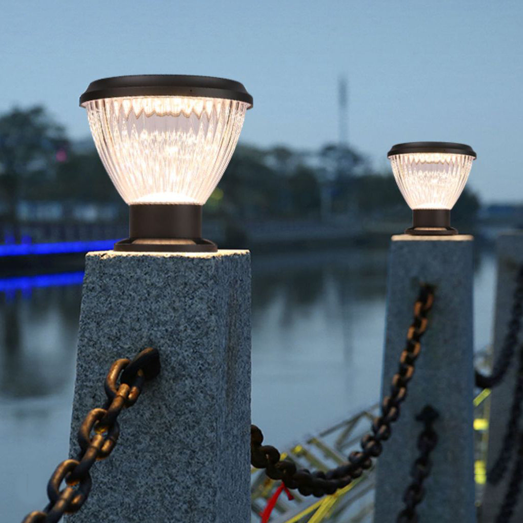 Circular LED Fast Charging Black Contemporary Solar Post Caps Lights Pillar Light, Outdoor Wall Light, Aluminum, 7"Diax9"H