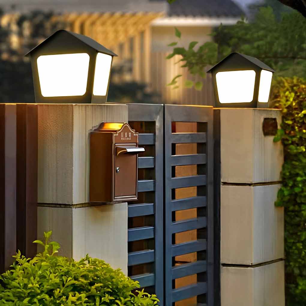 Cottage Shaped LED Waterproof Black Contemporary Solar Fence Post Lights Pillar Light, Outdoor Wall Light, detail 10