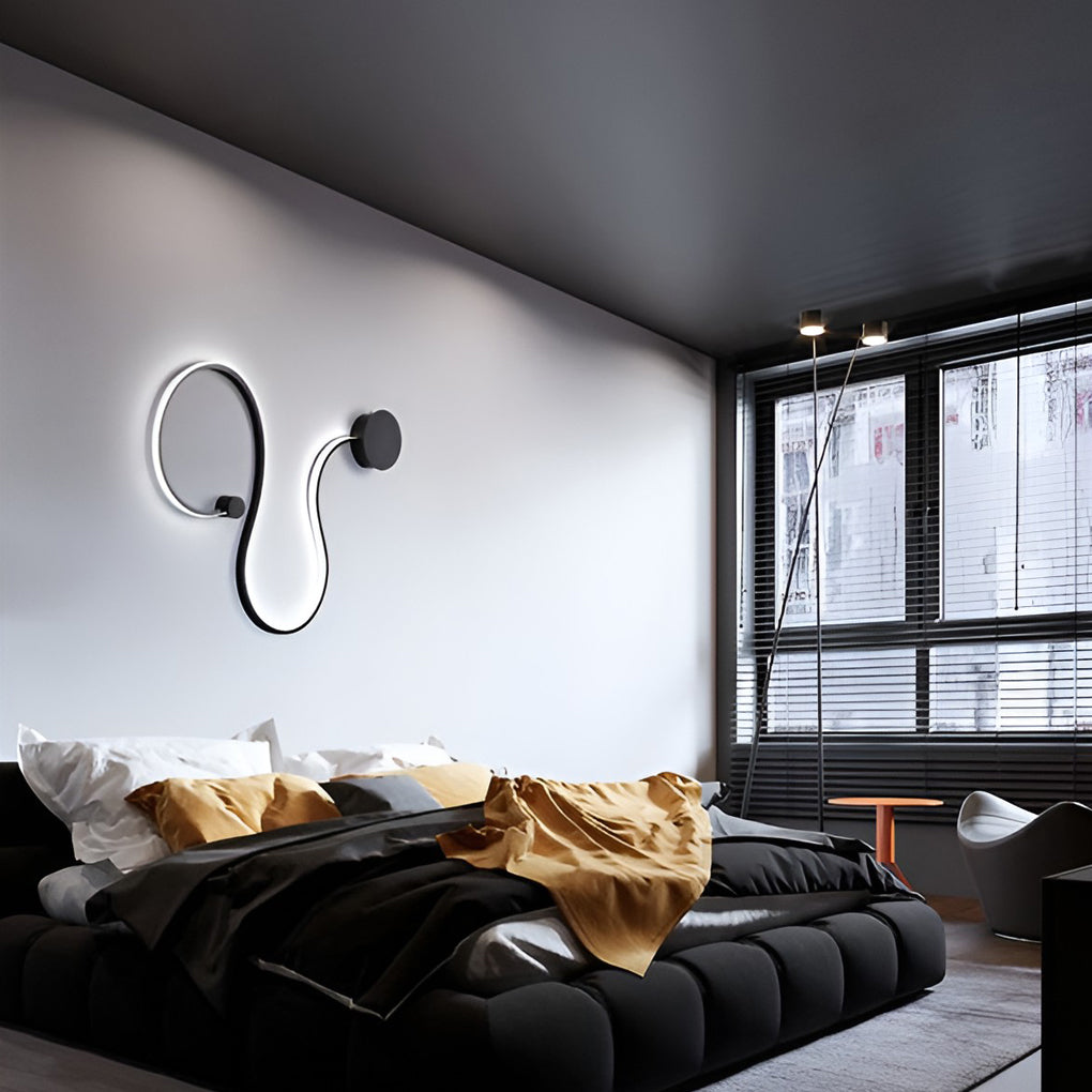 Creative Long Curved Linear LED Contemporary Wall Light, Bedroom Wall Sconce, detail 8