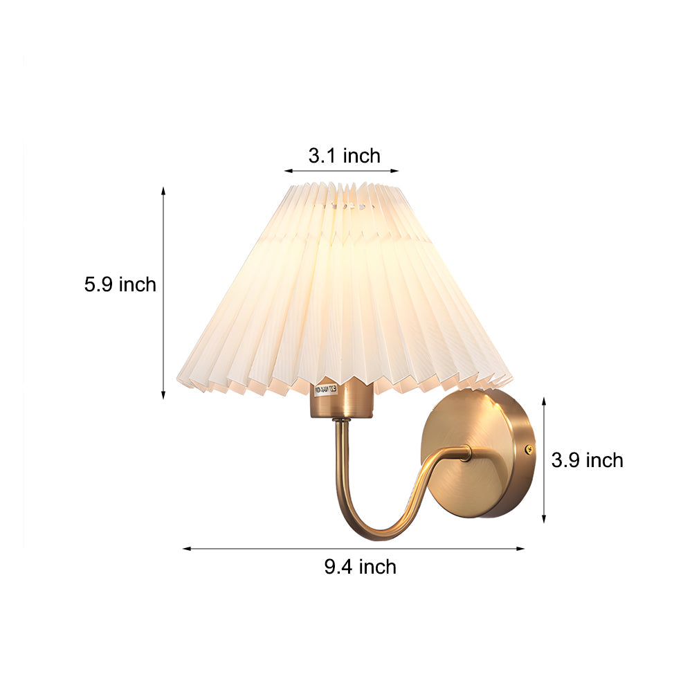 Vintage 1-Light Dimmable Metallic Arm Sconce with Pleated Fabric Shade, Hardwired Wall Sconce, detail 9