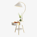 Pleated Nightstand Reading Lamp Standing Light, Bedside Table Lamp, Wood, Dia 40cm x H 170cm