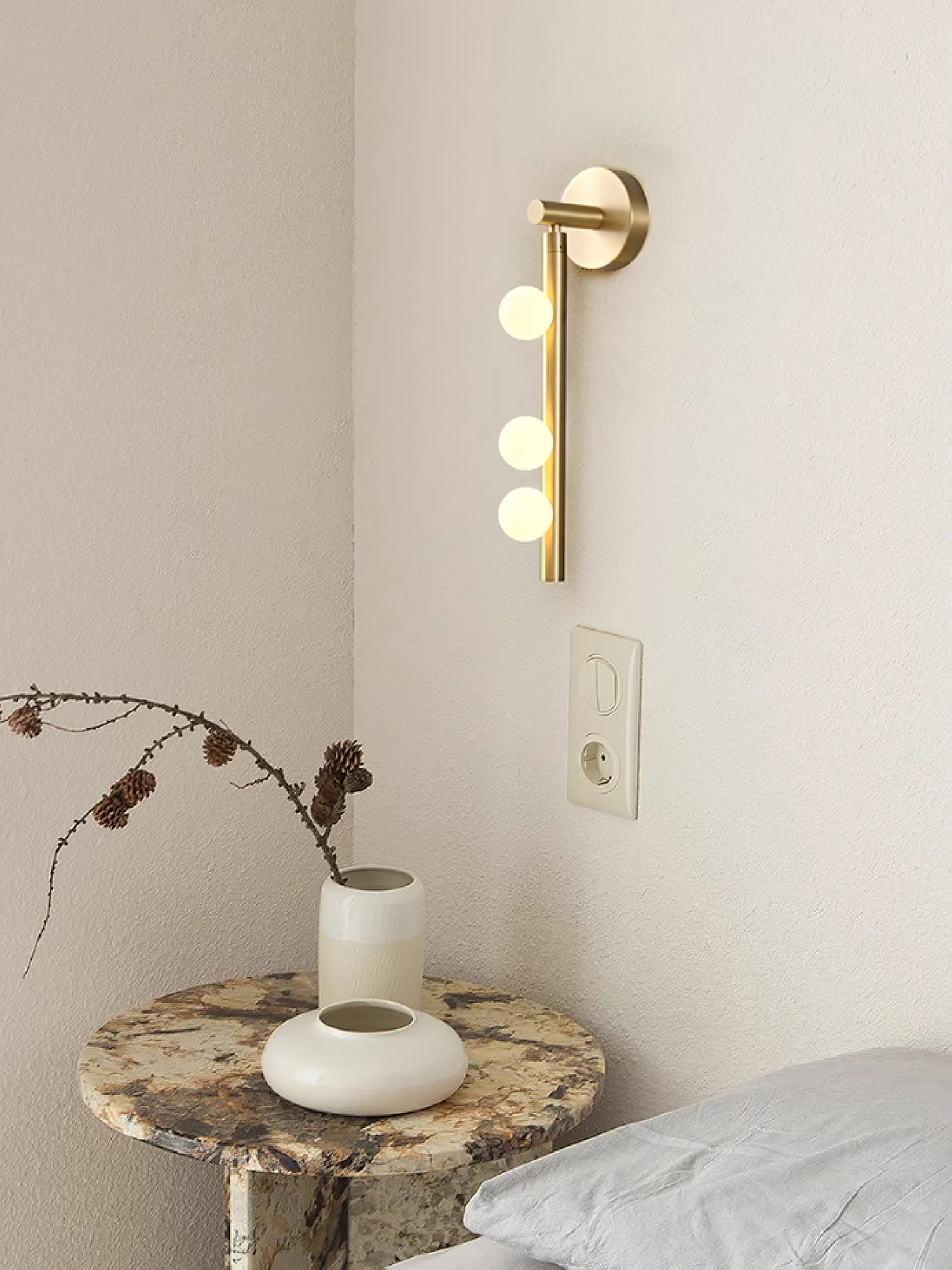 Brass Glass Tube Wall Light - 3 Heads Size: Dia 12cm x... Brass, Hardwired Wall Sconce, detail 8