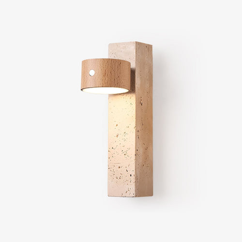 Axis Wood Rechargeable Wall Light, Bedroom Wall Sconce, Yellow Travertine, Dia 7cm x H 23cm