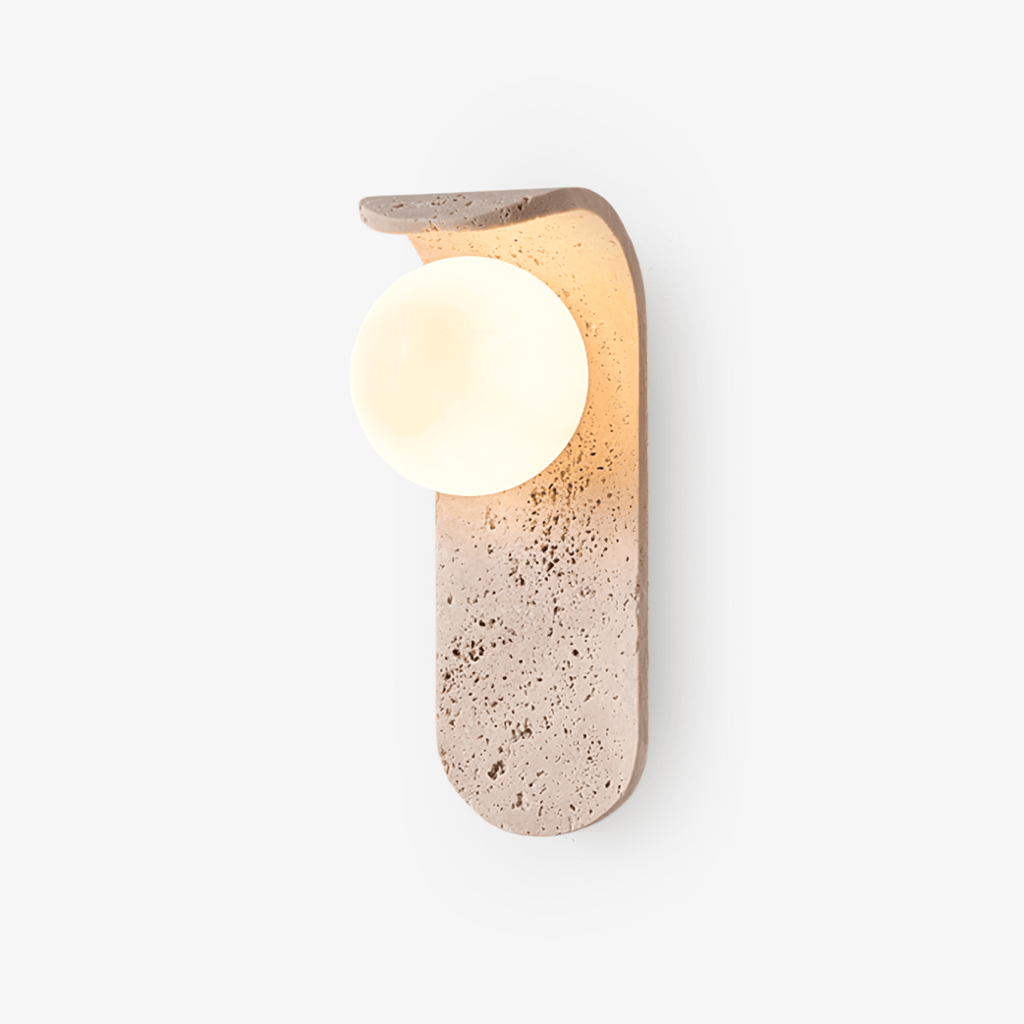 Solis Curve Wall Light, Hardwired Wall Sconce, Yellow Travertine, ∅ 3.5″ x H 9.8″