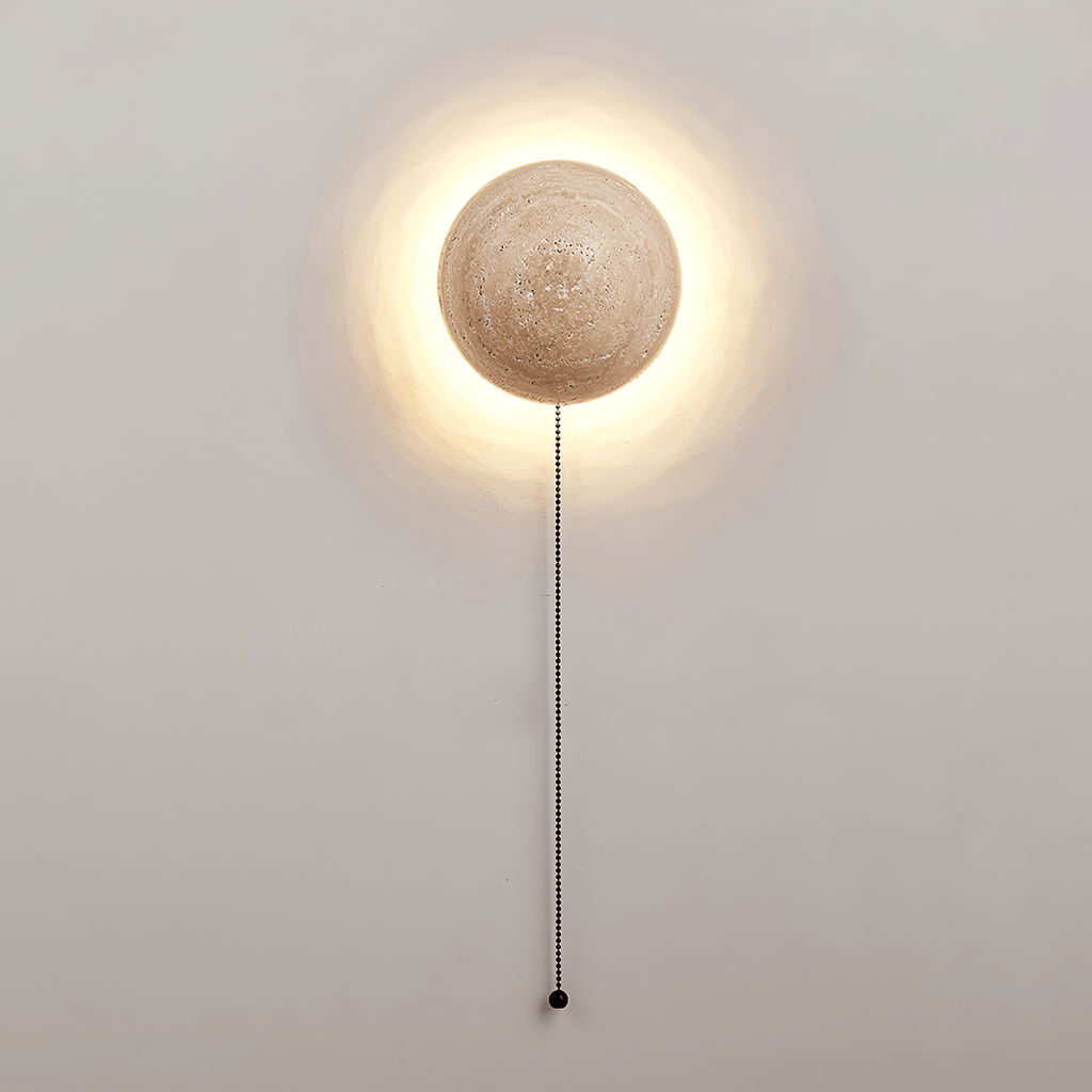 Luna Travertine Wall Light - Dia 15cm x H 15cm Yellow Travertine, Hardwired Wall Sconce, detail 17