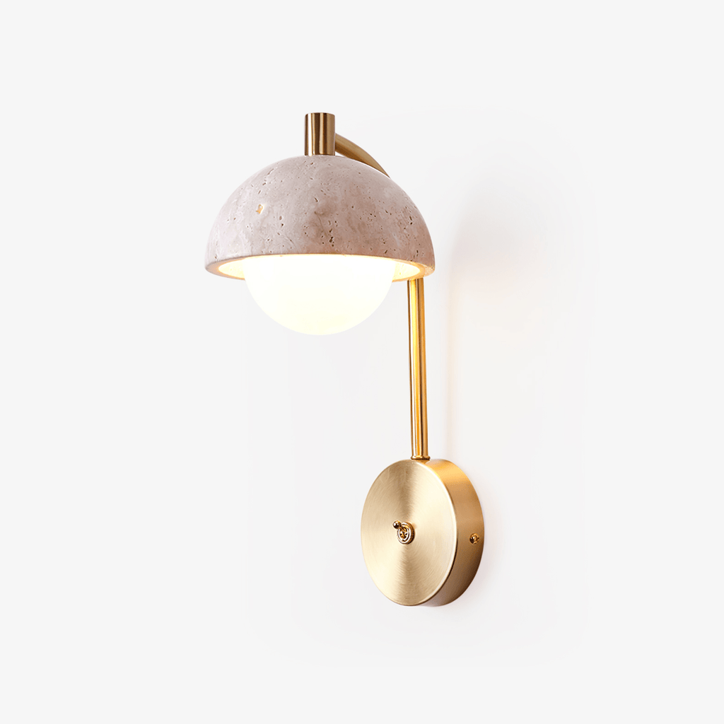 Vellum Travertine Wall Light, Hardwired Wall Sconce, Yellow Travertine, Dia 15cm x H 32cm