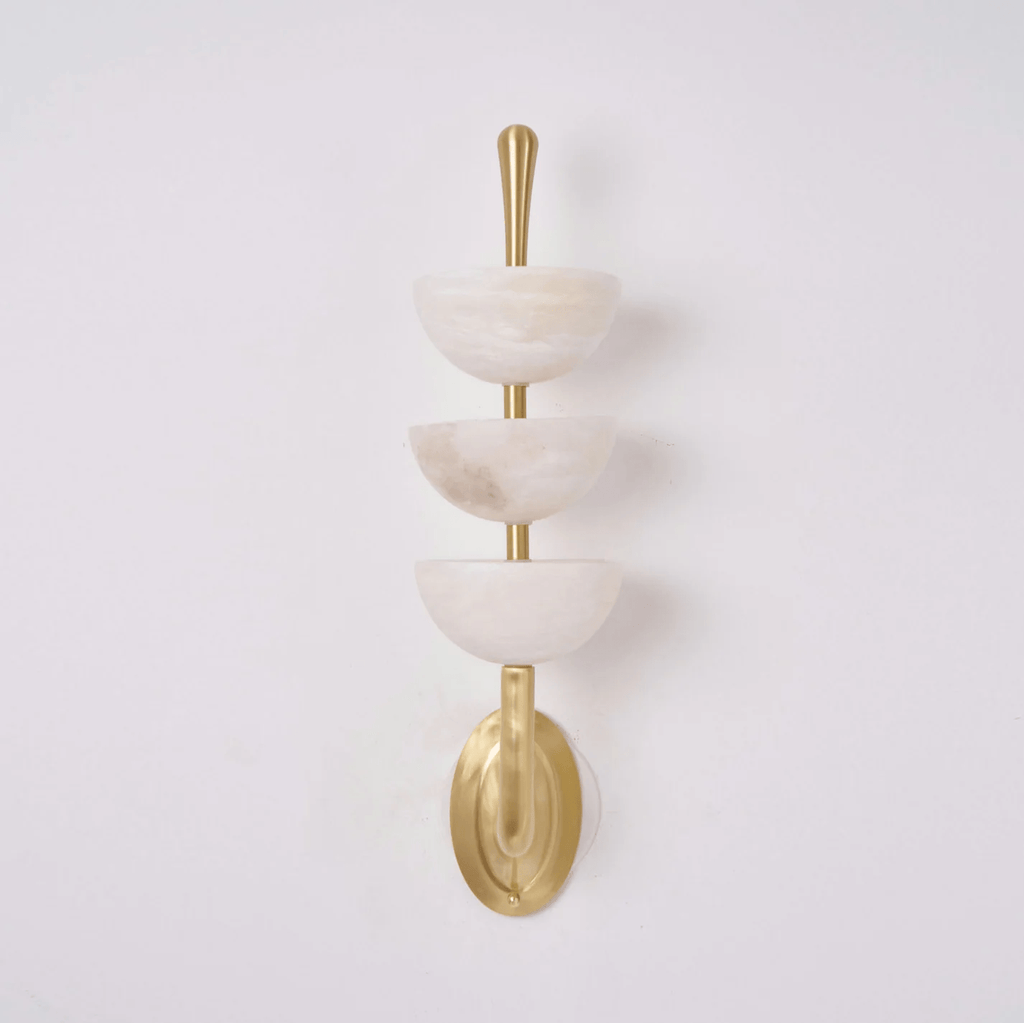 Triple Alabaster Wall Light, Hardwired Wall Sconce, detail 6