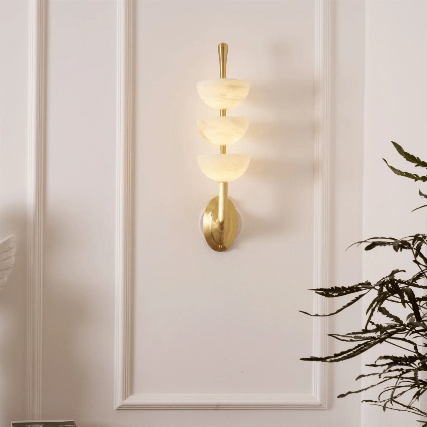 Triple Alabaster Wall Light, Hardwired Wall Sconce, detail 23