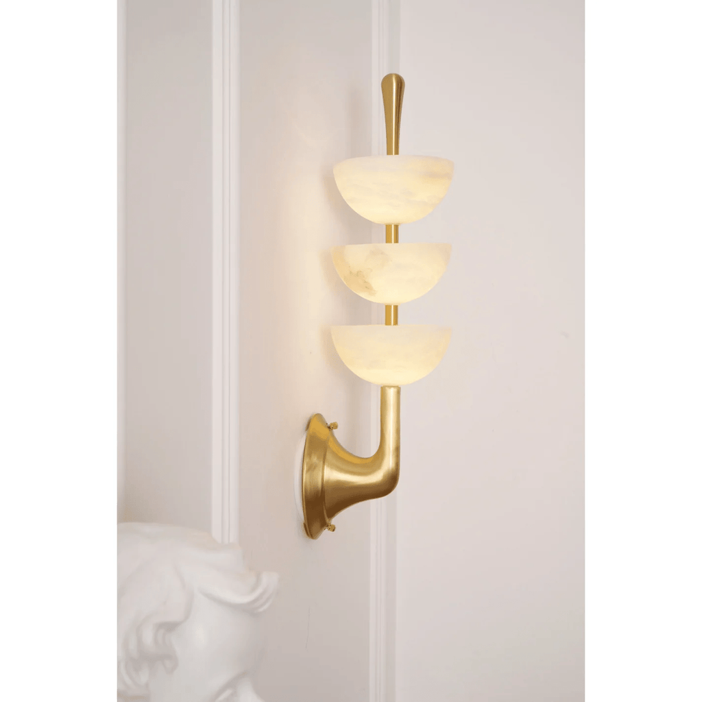 Triple Alabaster Wall Light, Hardwired Wall Sconce, detail 10