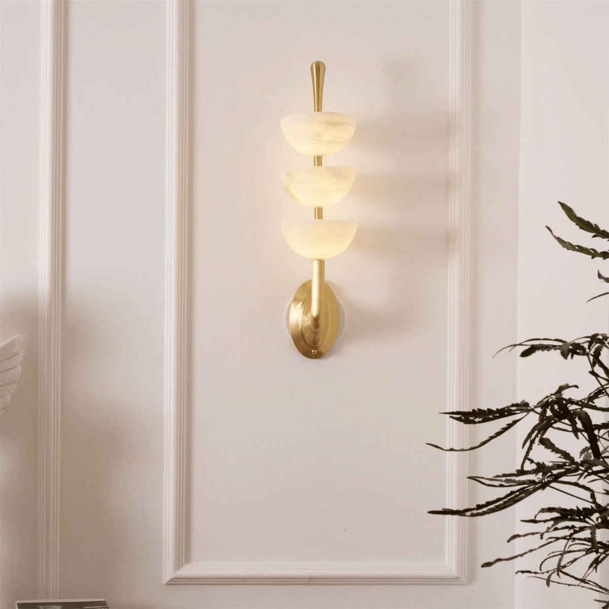 Triple Alabaster Wall Light, Hardwired Wall Sconce, detail 12