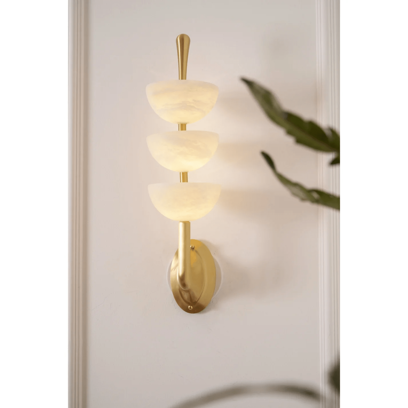 Triple Alabaster Wall Light, Hardwired Wall Sconce, detail 13