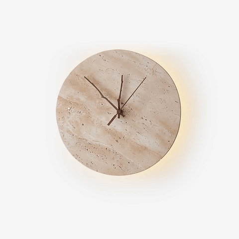 Clock Travertine Wall Light, Hardwired Wall Sconce, Yellow Travertine, Dia 30cm x H 30cm