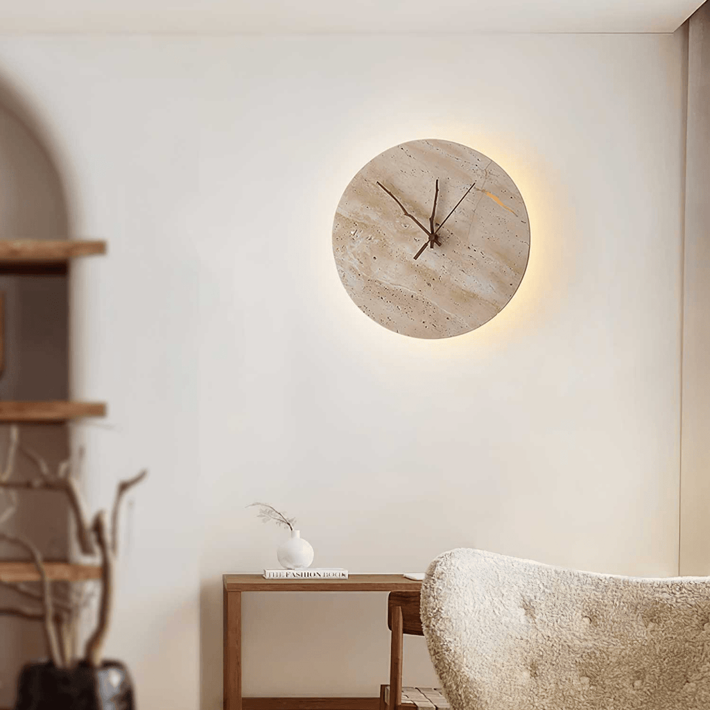Clock Travertine Wall Light, Hardwired Wall Sconce, detail 3