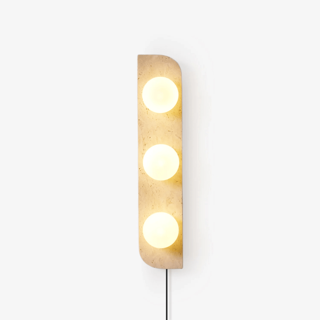 Elysian Travertine Plug-In Wall Light, Plug-In Wall Sconce, Yellow Travertine, Dia 10cm x H 18cm