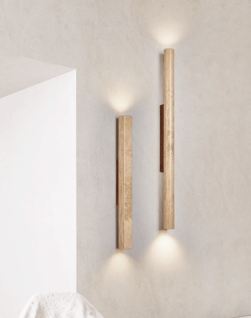 Travertine Column Wall Light, Hardwired Wall Sconce, detail 9