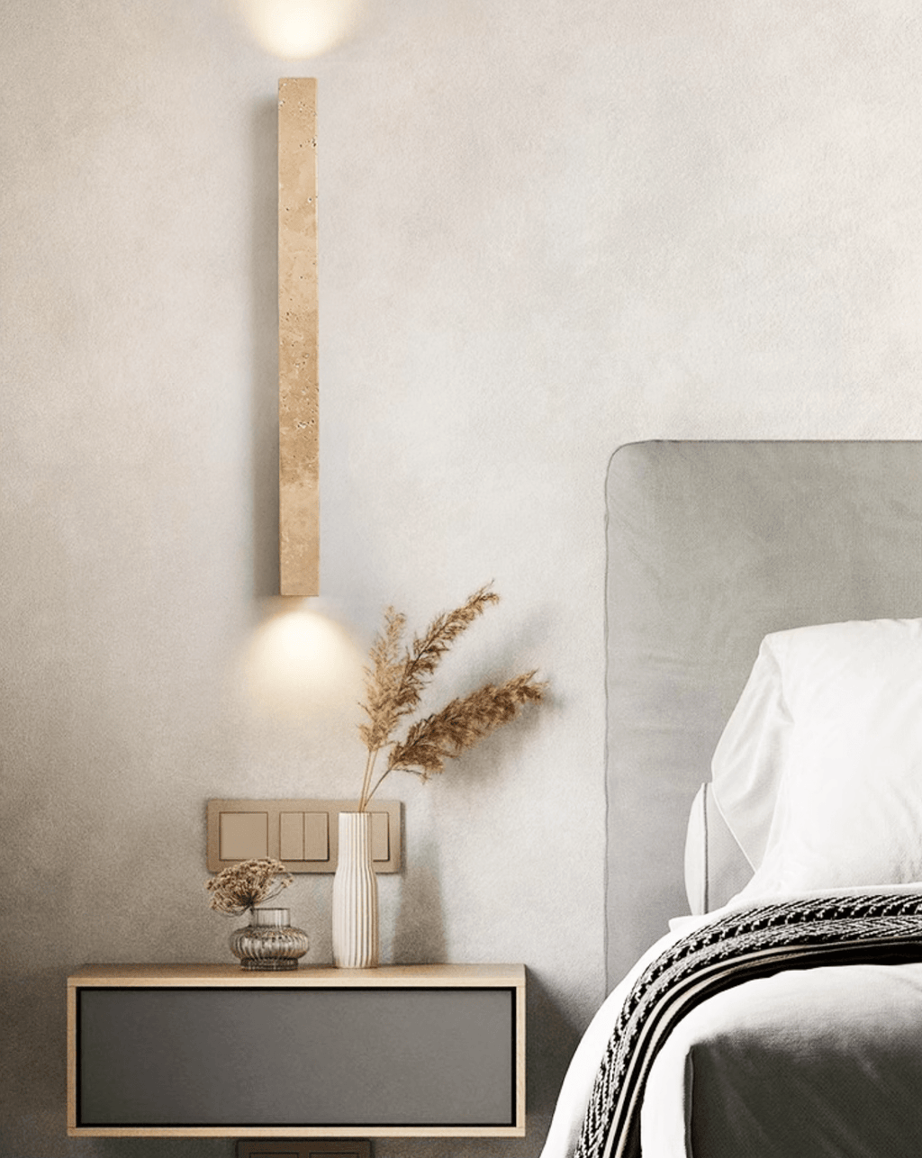 Travertine Column Wall Light, Hardwired Wall Sconce, detail 10