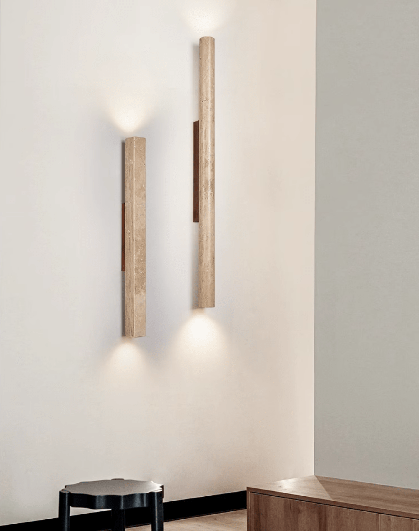 Travertine Column Wall Light, Hardwired Wall Sconce, detail 3