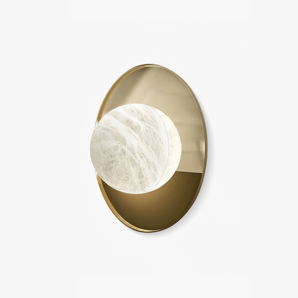 Ophela Alabaster Wall Light, Hardwired Wall Sconce, Metal, Dia 33cm x H 33cm