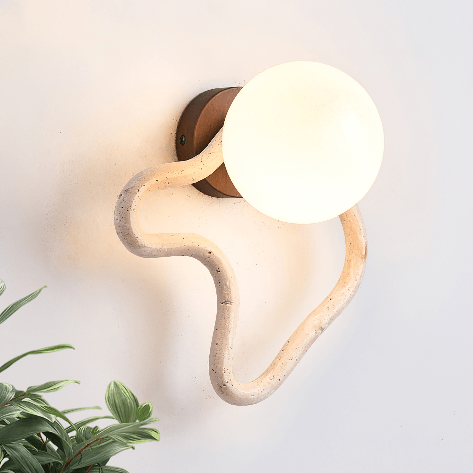 Serpentine Travertine Wall Light, Hardwired Wall Sconce, detail 13