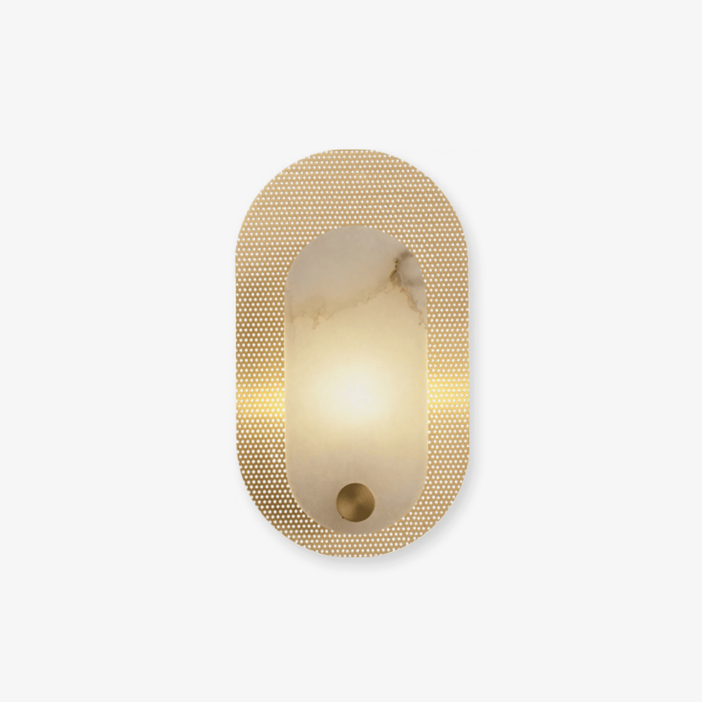 Perforated Oval Alabaster Wall Light - Wall Lamp, Hardwired Wall Sconce, Metal, Dia 18cm x H 32.5cm