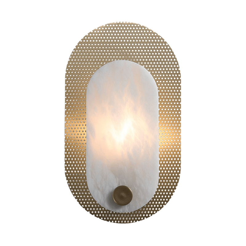Perforated Oval Alabaster Wall Light - Dia 18cm x H 32.5cm Metal, Hardwired Wall Sconce
