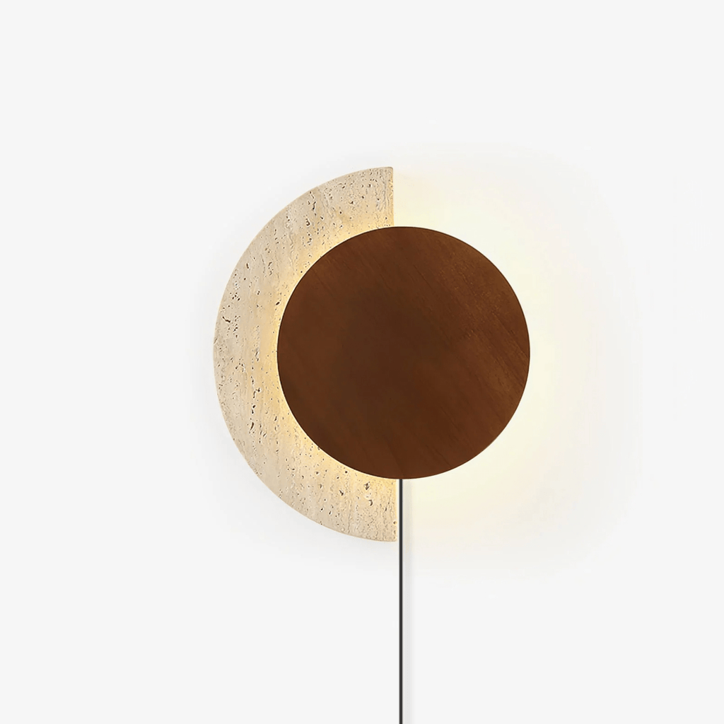 Crescent Halo Plug-in Wall Light, Plug-In Wall Sconce, Yellow Travertine, Dia 25cm x H 30cm
