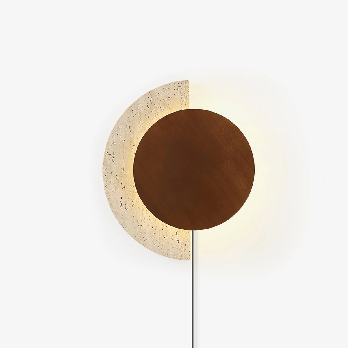 Crescent Halo Plug-in Wall Light, Plug-In Wall Sconce, Yellow Travertine, Dia 25cm x H 30cm